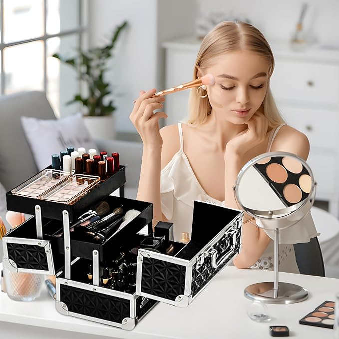 Leeora&Leekoo Makeup Case, Black | Portable, Makeup Box Organizer