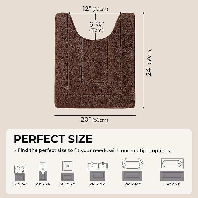 GRANNY SAYS Brown U Shaped Toilet Rug 20" x 24", Non-Slip Bath Mat | Soft microfiber, TPR backing, absorbs water quickly, machine washable, fits around most standard toilet bases