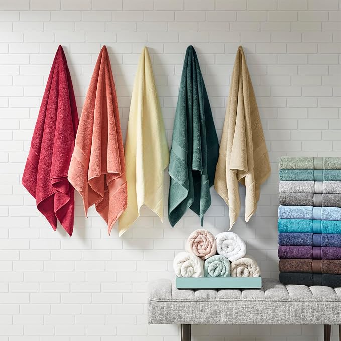 Madison Park 800GSM 100% Cotton Bathroom Bath Towel Set of 8, Dark Navy | Long Staple, Highly Absorbent, Durable Hotel Spa Quality, Quick Dry, Double Stitched Hems, Lint Reducing, OEKO-TEX Certified