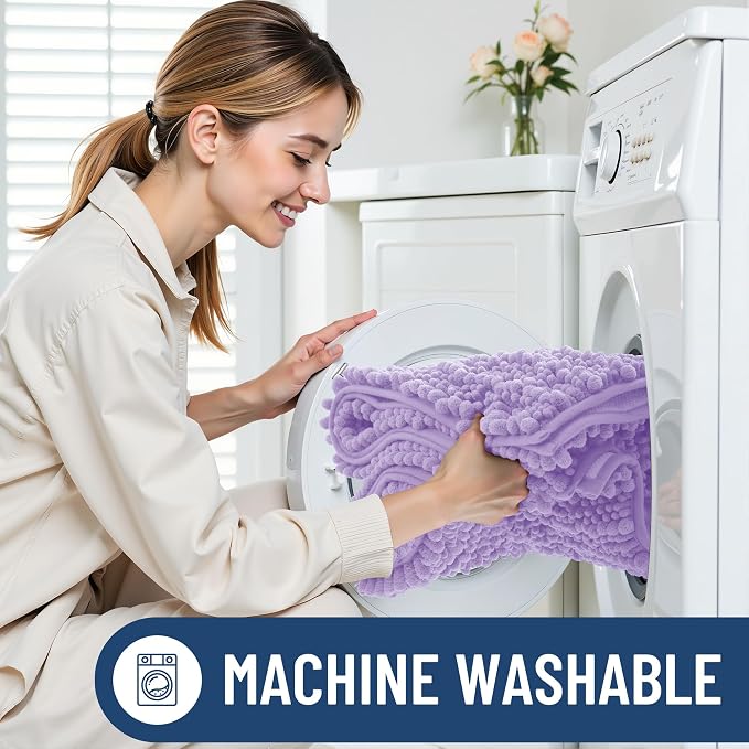 Smiry Bathroom Rugs 36X24, Extra Soft Rubber Backing Chenille Bath Mats | Purple Machine Washable Non Slip Quick Dry Bath Mats for Bathroom Floor, Tub, Shower, Home Decor Accessories