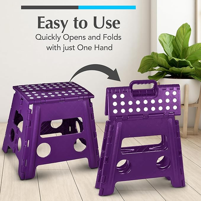 Handy Laundry Folding Step Stool 13 Inch, Purple, Non-Slip Holds 300 lbs | 13 Inch, Purple, Foldable Collapsible Step Stool, Non-Slip, Holds 300 lbs, Kitchen Bathroom Bedroom, Adults