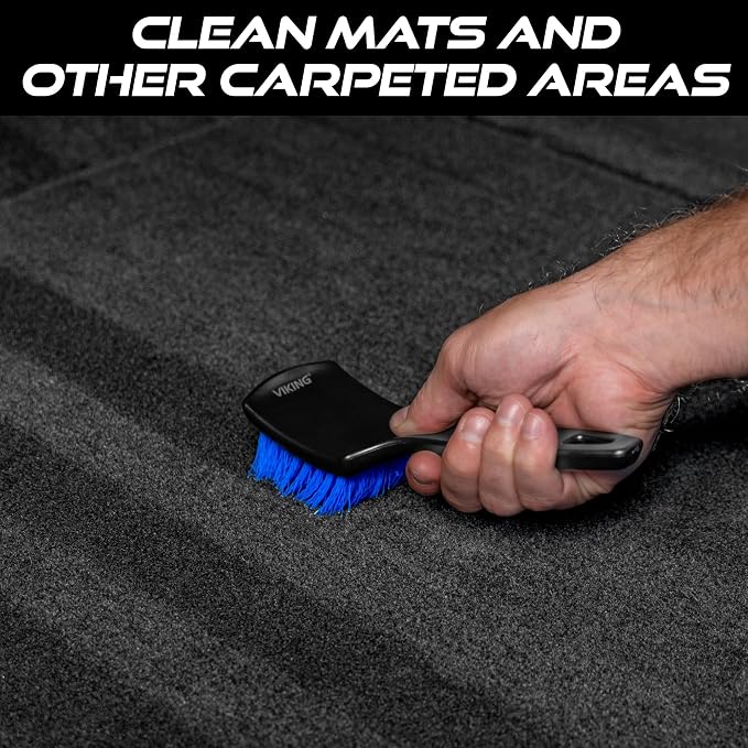Viking Carpet Scrub Brush for Floor Mats and Interior Car Detailing Kit | Rubber Floor Mat Cleaning, Car Carpet Cleaner for Interior and Home, 8.3 x 2.5 Inch