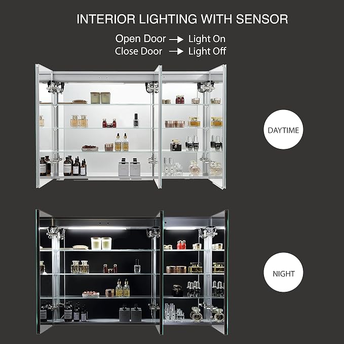 Blossom LED Lighted Bathroom Medicine Cabinet Mirror, Defogger, 48x32 | Bathroom Storage Cabinet, Medicine Cabinets Organizer, Vanity Mirror with Storage, Recessed/Surface Mount, Adjustable Shelves