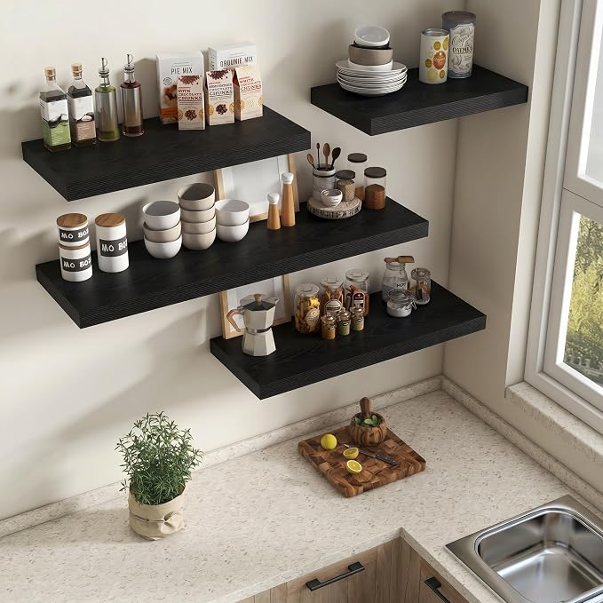 Vivelove Floating Shelves for Wall 18x12” Set of 2, Black | Easy Install With Hardware, 2" Thick, Invisible Brackets, Wall Mounted, No Sagging, For Any Room