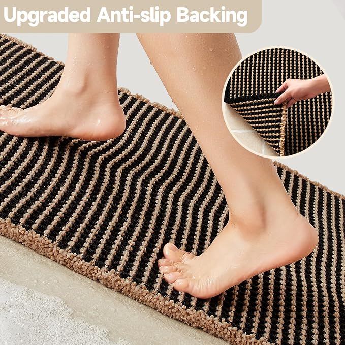 TYUU Waffle Runner Rug Bathroom, Long Boho Bathroom Rugs Non Slip Washable Super Absorbent Quick Dry Farmhouse Bath Decor, 72"x24" Khaki and Black