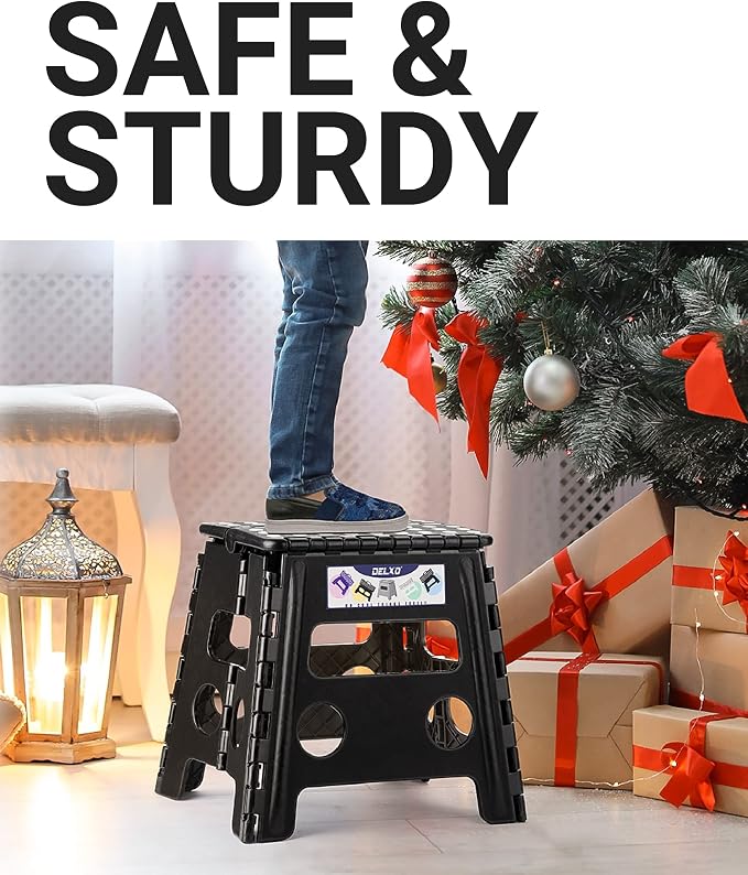 Delxo Folding Step Stool 13 Inch,300 Lbs Step Stool for Adults Black | Foldable Step Stool 13",Non-Slip Foot Stools with Handle,Lightweight Collapsible stools for Kitchen,Bathroom,Bedroom,Garden