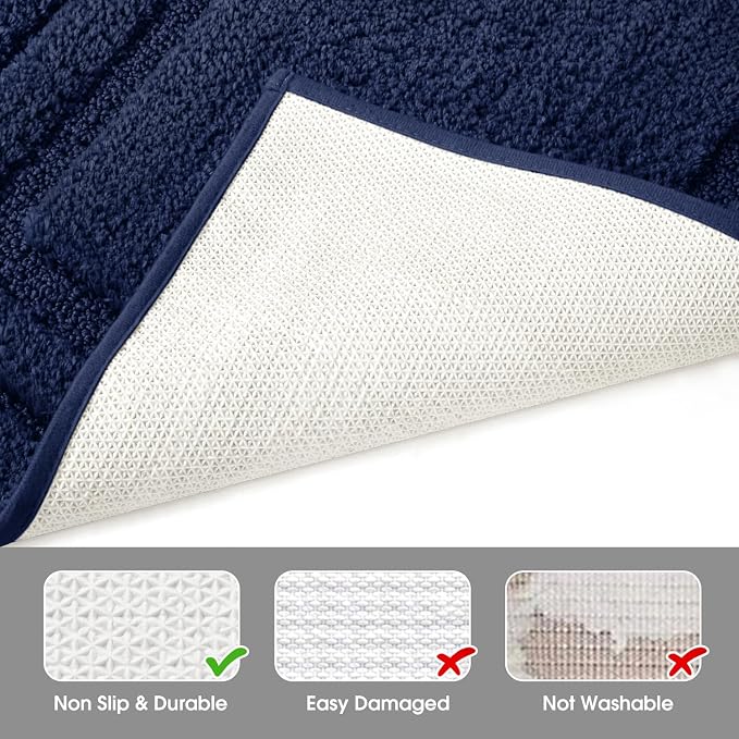 HOMEIDEAS Bathroom Rugs Sets 2 Piece, Super Soft and Absorbent Non Slip Microfiber Machine Washable Bath Mat Set (20" x 32" + 16" x 24", Navy Blue)
