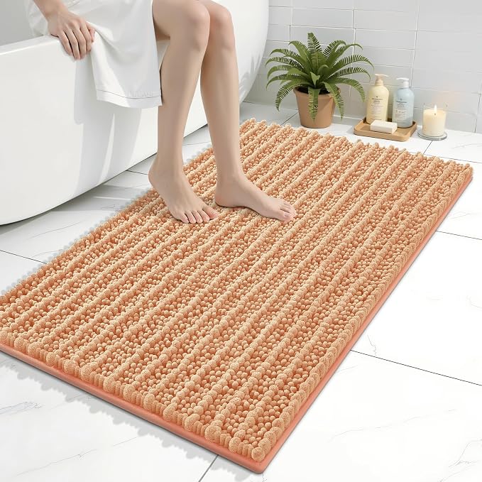 Arotive Bathroom Rugs Mat 36x24, Soft Absorbent Chenille Shaggy Bath Mat | Peach, Machine Wash Dry, Bath Rugs for Bathroom Floor, Tub and Shower, Home Decor Accessories