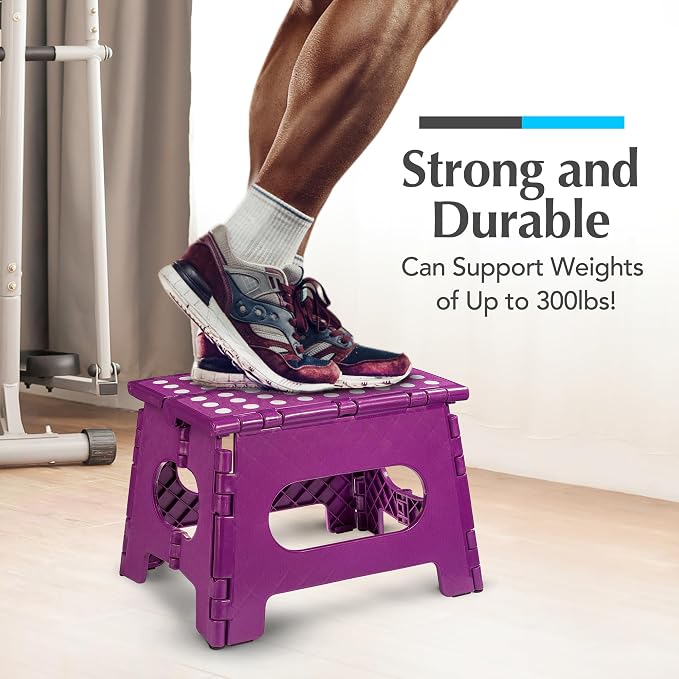 Handy Laundry Folding Step Stool 9 Inch 2-Pack, Purple, Holds 300 lbs | 2-Pack, 9 Inch, Purple, Foldable Collapsible Step Stool, Non-Slip, Holds 300 lbs, Kitchen Bathroom Bedroom, Adults