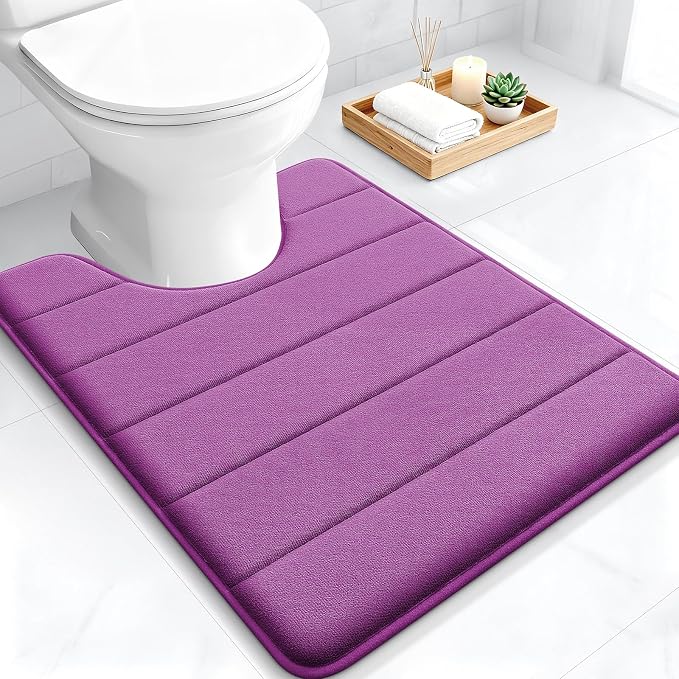 OLANLY Memory Foam Toilet Rugs U Shaped 24x20, Super Soft and Absorbent | Purple, Quick Dry Commode Contour Bath Rugs, Machine Washable Toilet Mat, Comfortable Bathmat Carpet for Bathroom Floor