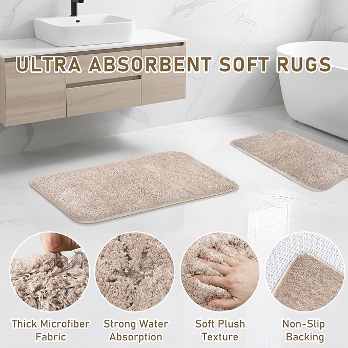 Bathroom Accessory Set - Bathroom Set, 27PC Bathroom Accessories Set, Beige Bathroom Sets with Shower Curtain and Rugs, Mini Trash Can, Toilet Brush, Trash Can & Soap Dispenser