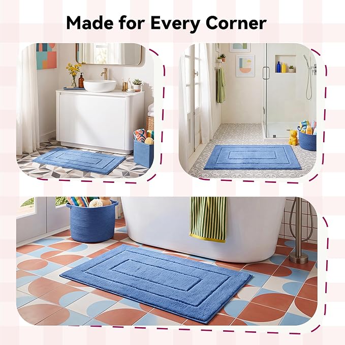 GRANNY SAYS Blue Bathroom Rug 24" x 36", Non-Slip Microfiber Bath Mat | Ultra-soft, durable TPR backing for reliable grip, fast water absorption, machine washable for Vanity, Shower, Tub