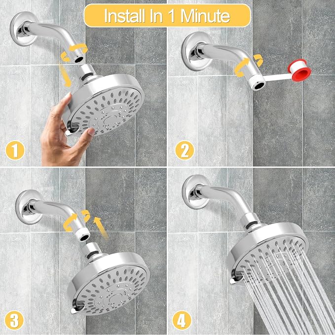 AISOSO High Pressure Rain Shower Head 5 Modes Showerhead 4.1" Chrome Silver | Low Water Pressure Compatible, Powerful Spray Fixed Showerhead for a Relaxing Indoor & Outdoor Shower