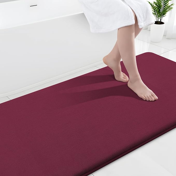 Smiry Memory Foam Bath Mat 44x24, Extra Soft and Absorbent Bathroom Rugs | Burgundy, Quick Dry Machine Washable Non-Slip Bath Mat for Bathroom Floor, Shower and Tub