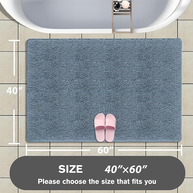 Bathroom Rugs 40 x 60 Inch – Extra Large Bath Mat | Absorbent and Washable Thick Chenille Bath Rugs Non-Slip Runner Rug for Bathroom, Shower, Tub(Blue)