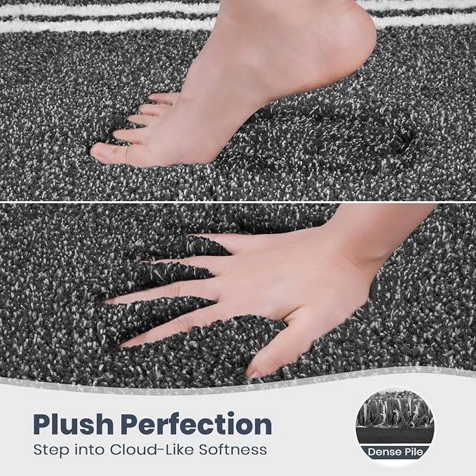 PURRUGS Bathroom Rug, Bath Mat, 20" x 24" U-Shaped, Charcoal | Machine Washable, Non-Slip, Waterproof TPR Backing, Super Absorbent, Quick Dry, Contour Rug for Toilet Base