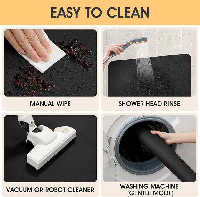 Non Slip Bath Mat, Thin Bathroom Rugs Fit Under Door, Quick Dry Bath Mats, Machine Washable Bath Rugs for Bathroom, Bathtub & Kitchen, Black/Solid/U-Shaped 24"x20"