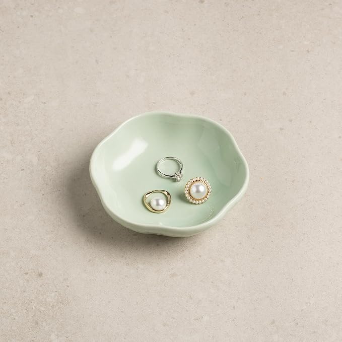 Ceramic Jewelry Tray, Ring Holder Floral Trinket Bowl for Women | Small catchall keeps rings, earrings, keys, and keepsakes visible on vanities or dressers, adding a giftable decor accent