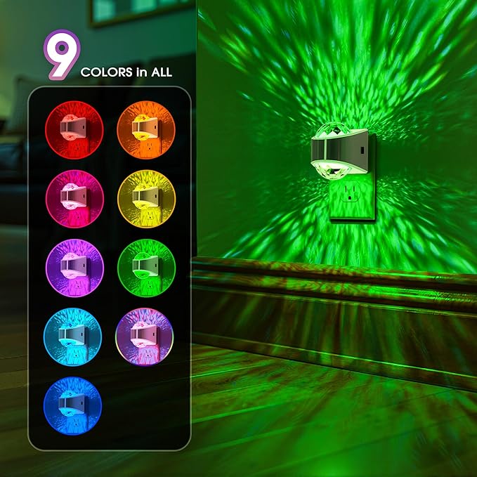Night Lights Plug into Wall, Night Light Projector 9-Color RGB | Silver Night Light Projector for Kids, Galaxy Nightlight Dusk to Dawn Sensor for Bathroom, Gaming Room Decor Gifts, 2 pack
