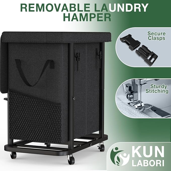 Laundry Basket with Lid,190L Rolling Laundry Hamper with Wheels,Black | Dirty Clothes Hamper with Metal Frame and Removable Bag Design,Suitable for Laundry Room, Bedroom(2 Section)