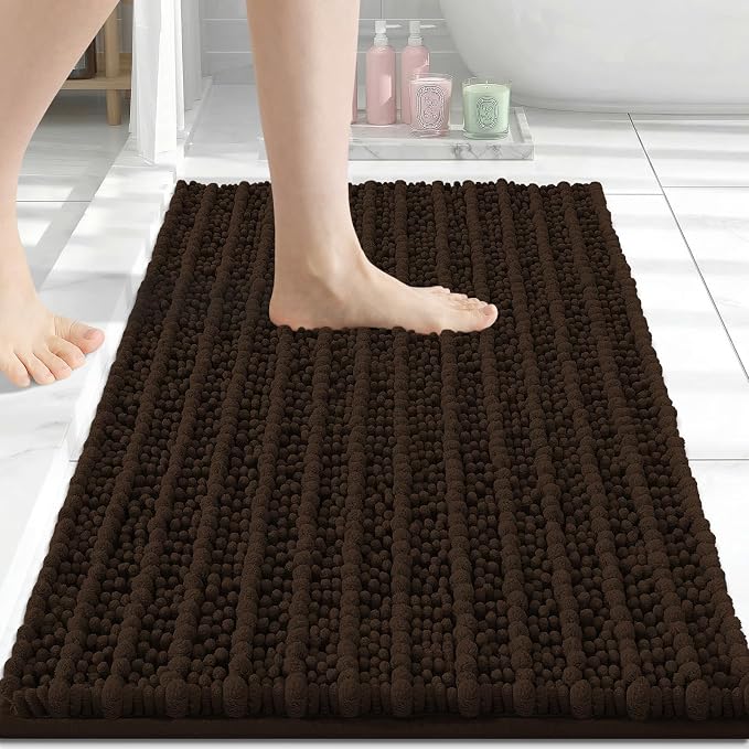 Arotive Bathroom Rugs Mat 30x17, Soft Absorbent Chenille Shaggy Bath Mat | Brown, Machine Wash Dry, Bath Rugs for Bathroom Floor, Tub and Shower, Home Decor Accessories