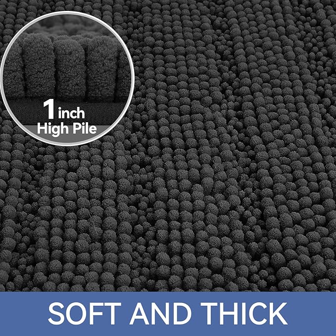 Bcoimo Small Bath Rug Mat,24x17 Chenille Non Slip Black Bathroom Floor Mats | Extra Soft Bathroom Rugs;Non Slip Rubber Back Bath Mats;High Absorbent & Quick Dry Microfiber mat;Machine Washable