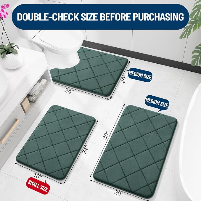 OLANLY Memory Foam Bath Mat 36x24, Ultra Soft and Absorbent Bathroom Rugs | Blackish Green, Quick Dry, Machine Washable Shower Bath Rugs, Comfortable Bath Carpet for Bathroom Floor, Tub and Shower