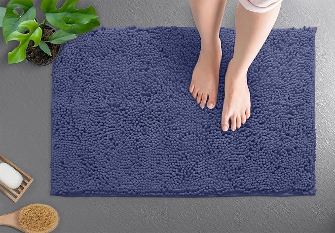 LuxUrux Bath Mat, Extra-Soft Plush Non-Slip Bathroom Rug, Luxury Chenille Microfiber Material, Super Absorbent Shaggy Bath Rug. Machine Wash & Dry (17 x 24 inches, Blue-Purple)