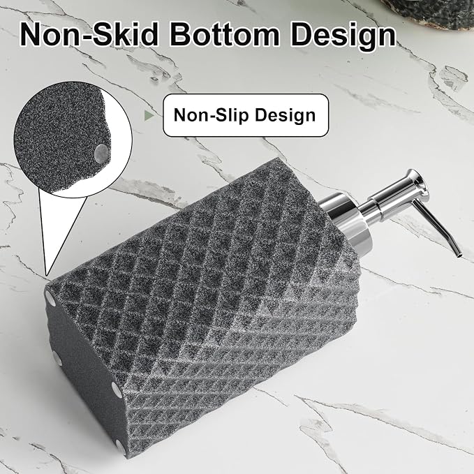 Bathroom Accessories Set Resin 6PCS, Square Toothbrush Holders Set Complete with Soap Dispenser, Vanity Tray, Tumbler, Cups and Cotton Swab Jars (Gray Diamond, Resin Bath 6 PCS)