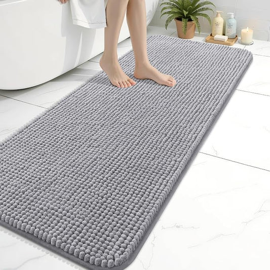 Arotive Chenille Bathroom Rugs 59x20, Soft Absorbent Bath Mat, Grey | Rubber Backing, Machine Washable Dry Bath Mats for Bathroom Floor, Tub and Shower, Home Decor Accessories