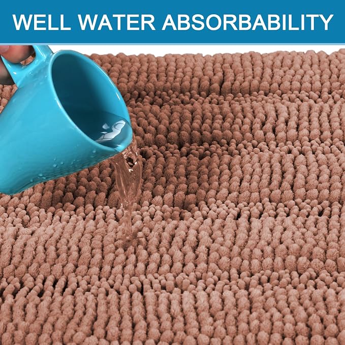 H.VERSAILTEX Bath Mats for Bathroom Non Slip Extra Thick Chenille Striped Bath Rug 24" x 36" Absorbent Non Skid Fluffy Soft Shaggy Rugs Washable Dry Fast Plush Mats for Indoor, Bath Room - Muted Clay