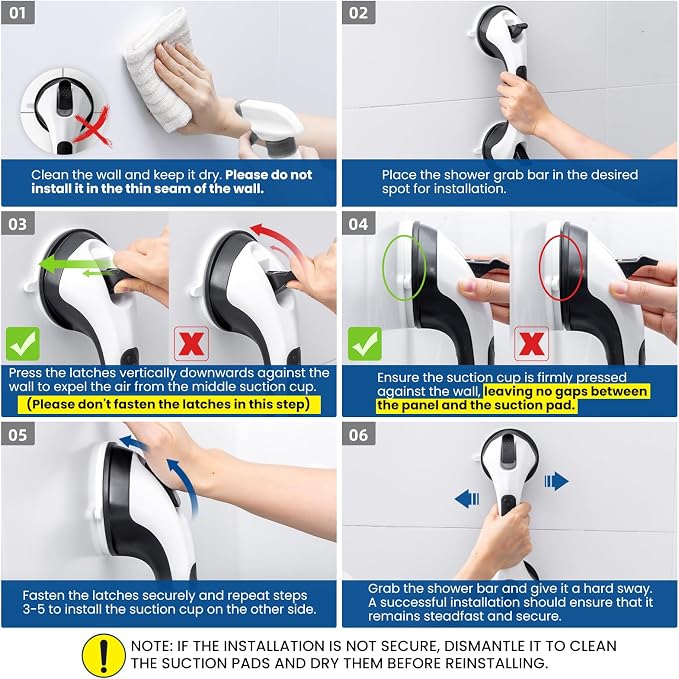 TAILI Suction Shower Grab Bars,Shower Handles,2 Pack 12.2" Black | Bathroom Grip Bar Heavy Duty Handrails,No Drilling Removable Waterproof,Safety for Bathtubs,Toilet,Elderly&Seniors,G9