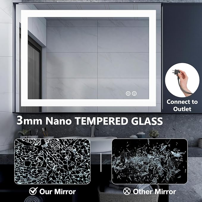 DUMOS 32.1"x40.1" LED Bathroom Mirror, Bathroom Vanity Mirror | Smart Anti-Fog, Front Light and Backlit, 3 Color Temperatures, Dimmable, Memory Function