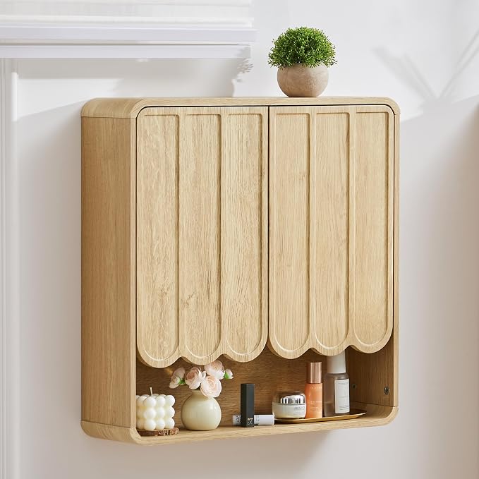 Bathroom Wall Mounted Storage Cabinet, Medicine Cabinet with Adjustable Shelf, Over The Toilet Storage Cabinet for Bathroom, Laundry Room, Kitchen, Living Room (Natural)