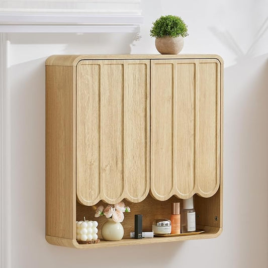 Bathroom Wall Mounted Storage Cabinet, Medicine Cabinet with Adjustable Shelf, Over The Toilet Storage Cabinet for Bathroom, Laundry Room, Kitchen, Living Room (Natural)