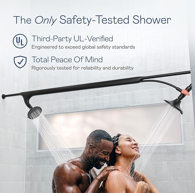 BOONA Tandem Shower as seen on Shark Tank | Dual Shower Head for Couples | Midnight Black, Two Showerheads
