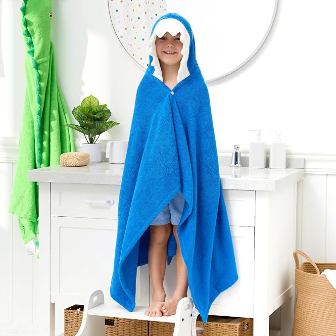 Joiedomi Shark Hooded Towel for Kids Soft 100% Cotton Bath Beach Towel 30" x 50" for Kids 3-8 Years Toddler Pool Poncho with Hood Absorbent Swim Wrap for Boys Girls