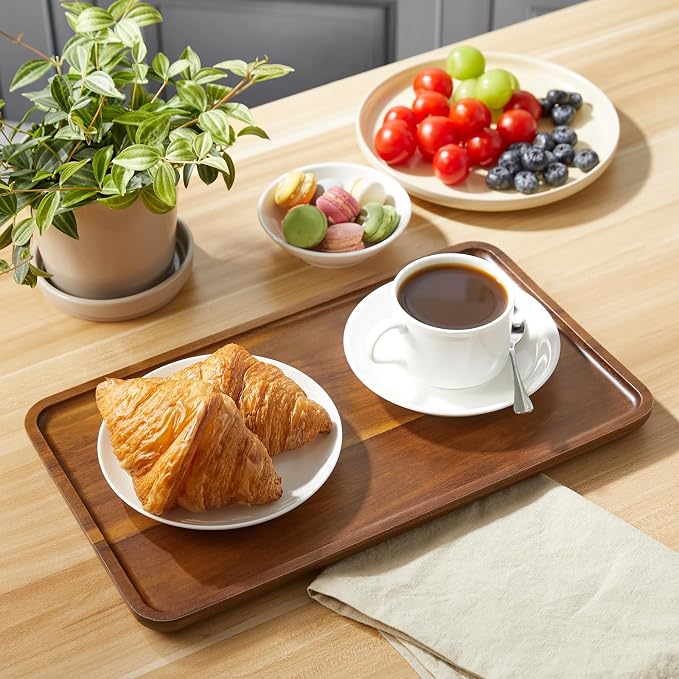 Acacia Wood Bathroom Vanity Tray, 14 Inch Wooden Decorative Tray for Toilet Tank, Kitchen Counter, Coffee Bar, Makeup, Perfume, Candles, Snacks and Home Decor