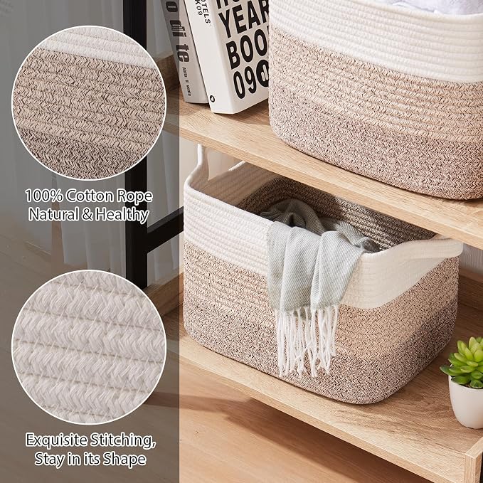 OIASKET Storage Baskets for Organizing, Woven Baskets for Shelves, Rectangle Decorative Organizer for Storage Clothes, Toy, Books, Towels Nursery Bins 3 Pack (Gradient Yellow, 13"x9.85"x8.7")