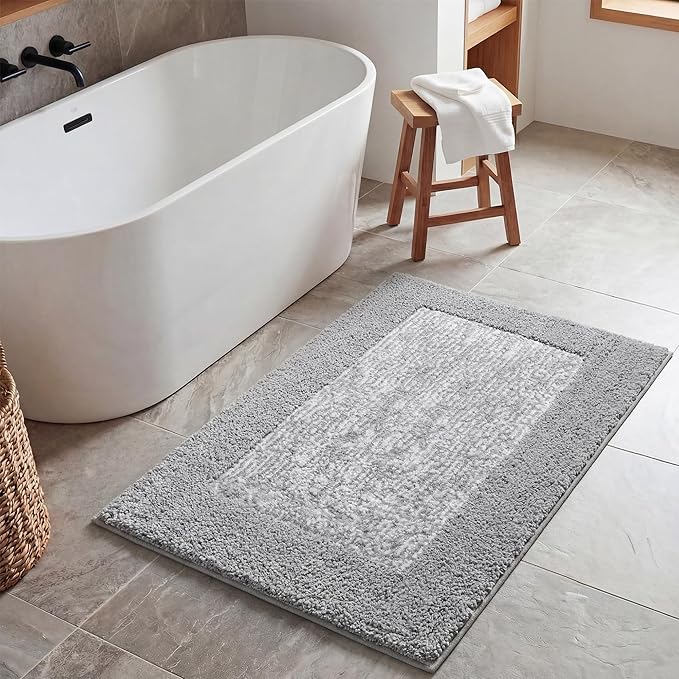 GRANNY SAYS Grey & White Bathroom Rug 16" x 24", Non-Slip Bath Mat | Ultra-soft, with durable TPR backing for reliable grip, fast water absorption, machine washable for small bathroom spaces