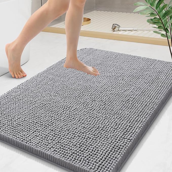 Arotive Bathroom Rugs 36x24, Extra Soft Absorbent Shaggy Chenille Bath Rugs, Machine Washable Rubber Backing Bath Mats for Bathroom Floor Tub and Shower, Home Decor Accessories, Grey