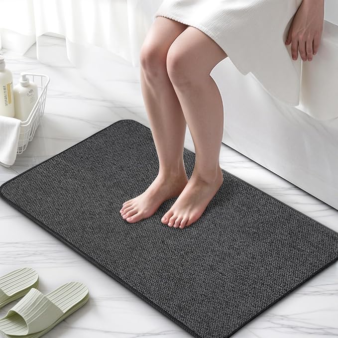 HOMTEB Bath Mat 17x27Inch, Thin Bath Mats Rugs with Rubber Backing Non-Slip, Absorbent,Quick Dry Machine Washable, Home Decor Accessories Cozy Cloth Bathroom Rugs fit Under Door/Sink/Tub-Black