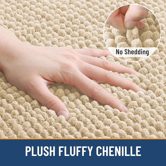 Arotive Chenille Bathroom Rugs 40x32, Soft Absorbent Bath Mat, Beige | Rubber Backing, Machine Washable Dry Bath Mats for Bathroom Floor, Tub and Shower, Home Decor Accessories