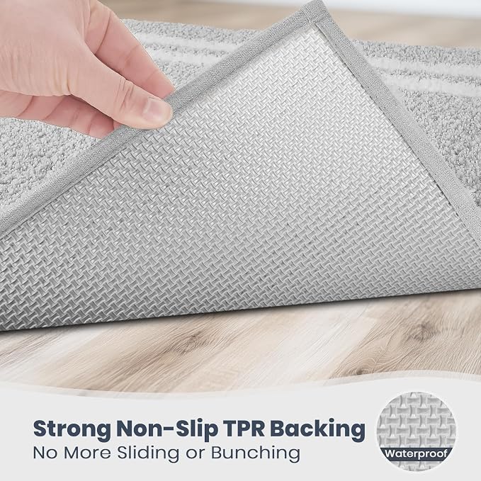 PURRUGS Bathroom Rug, Bath Mat, 20" x 30", Light Grey | Machine Washable, Non-Slip, Waterproof TPR Backing, Super Absorbent, Quick Dry, Bath Rug for Shower, Bathtub, and Sink