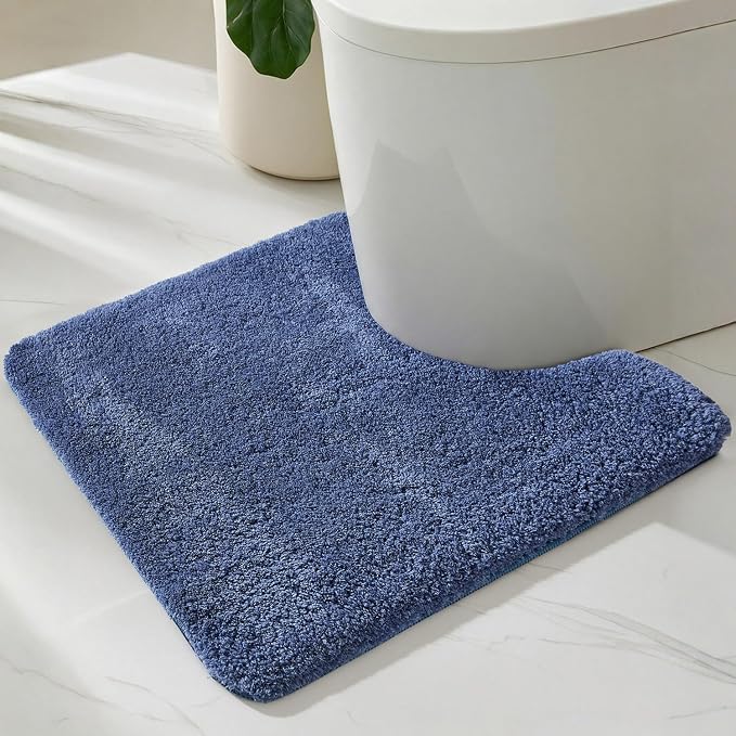 TYUU Toilet Rug, Ultra Soft Toilet Rugs U Shaped Machine Washable Non Slip Absorbent Quick Dry Toilet Mat with Rubber Backing, Denim Blue 20" x 24" U Shape