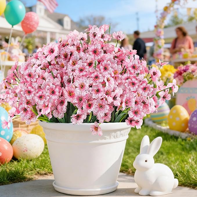 24PCS Artificial Pink Flowers for Outdoors, Realistic Silk Flowers | for Hanging Baskets, Window Boxes & Planters, Porch, Yard, Garden, Spring Summer Outdoor Home Decorations