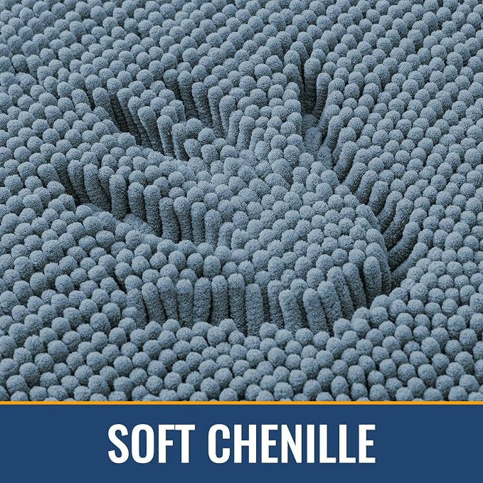 Arotive Bathroom Rugs 47x24, Soft Absorbent Shaggy Chenille Bath Rugs | Grayish Blue, Machine Washable Rubber Backing Bath Mats for Bathroom Floor Tub and Shower Home Decor Accessories