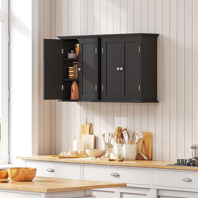 ChooChoo Bathroom Wall Cabinet with 2 Doors, Over The Toilet | 8.8"D x 21.1"W x 24"H, Medicine Cabinet, Adjustable Shelves, Cupboard, Black