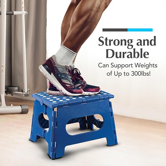 Handy Laundry Folding Step Stool 9 Inch, Blue, Non-Slip Holds 300 lbs | 9 Inch, Blue, Foldable Collapsible Step Stool, Non-Slip, Holds 300 lbs, Kitchen Bathroom Bedroom, Adults