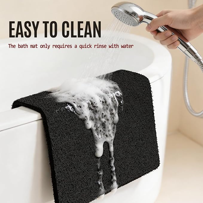17 * 24in Shower Mat Bathtub Mat Non Slip | Bathmats Non Slip, Quick Drying Foot Scrubber Loofah Mats for Inside Shower, Tub, Bathroom, Home, Black